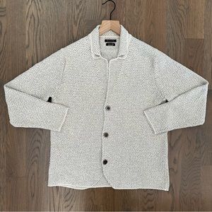 Massimo Dutti Boucle Woven Cotton Button Front Cardigan in Oatmeal Size Medium